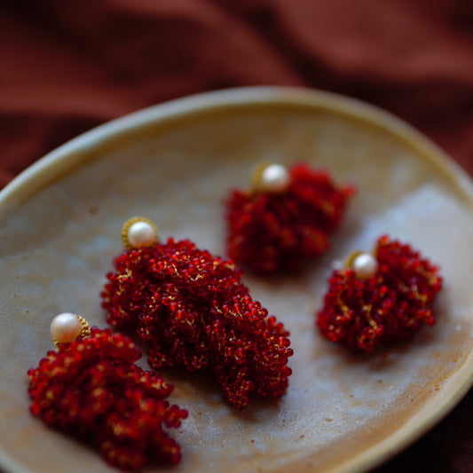 Fruit MIYUKI Beaded Earrings,Red with Gold Thread Short / Studs,Lumivault.