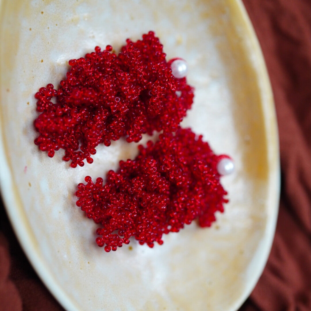 Fruit MIYUKI Beaded Earrings,Red with Red Thread Long / Studs,Lumivault.