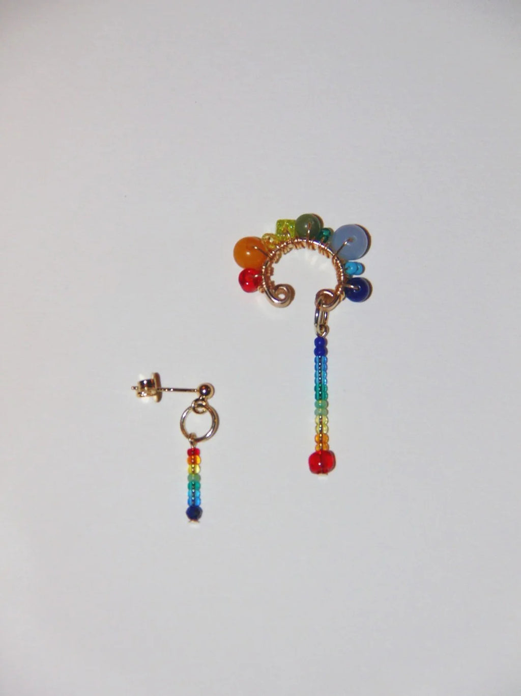 Funny Rainbow Beaded Asymmetry Earrings,Lumivault.