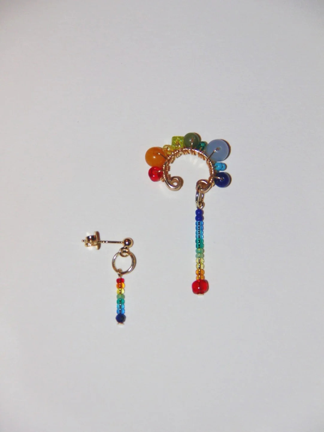 Funny Rainbow Beaded Asymmetry Earrings,Lumivault.