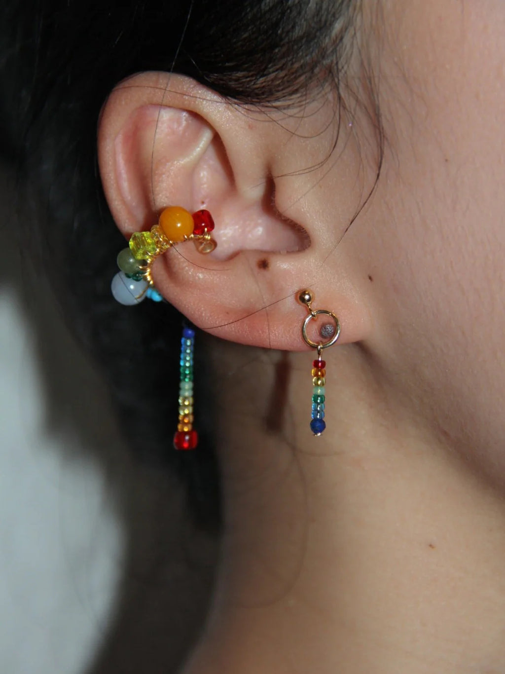 Funny Rainbow Beaded Asymmetry Earrings,Lumivault.