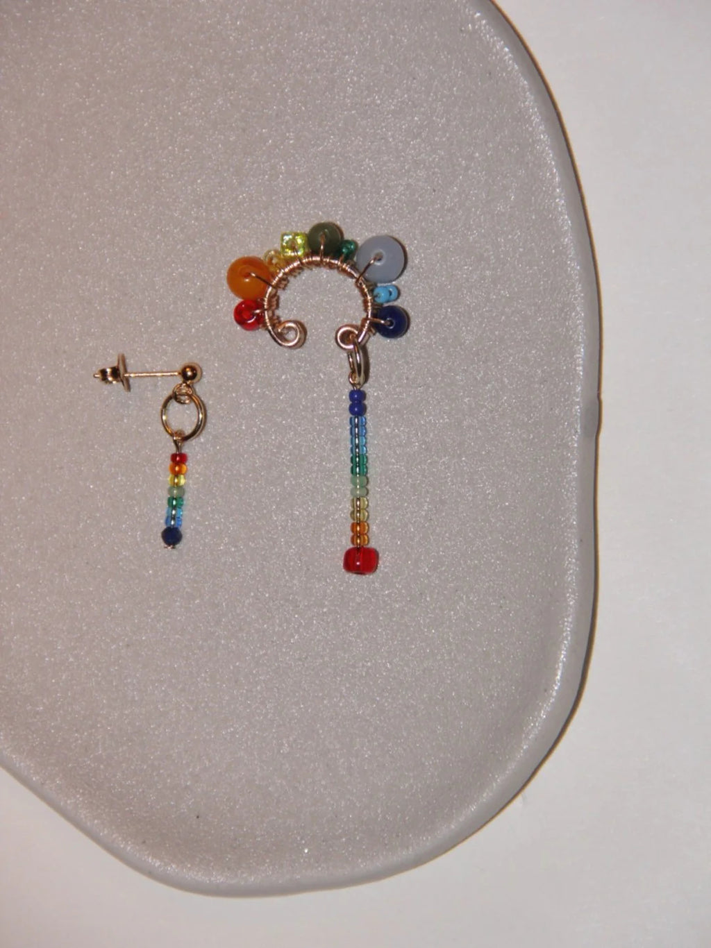 Funny Rainbow Beaded Asymmetry Earrings,Lumivault.
