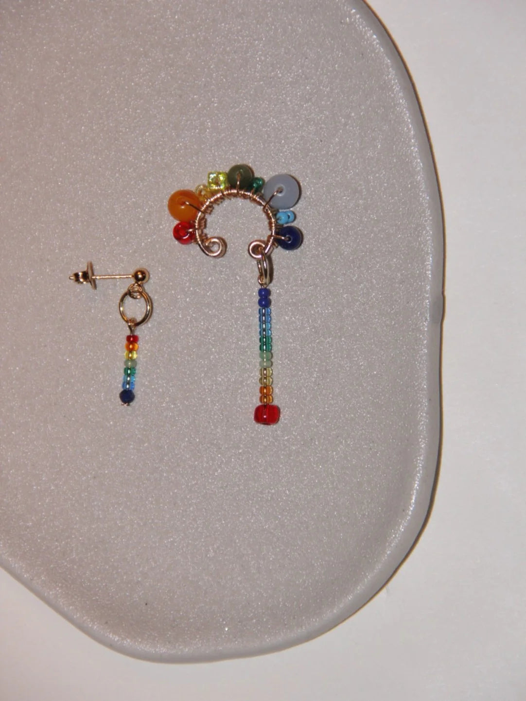 Funny Rainbow Beaded Asymmetry Earrings,Lumivault.