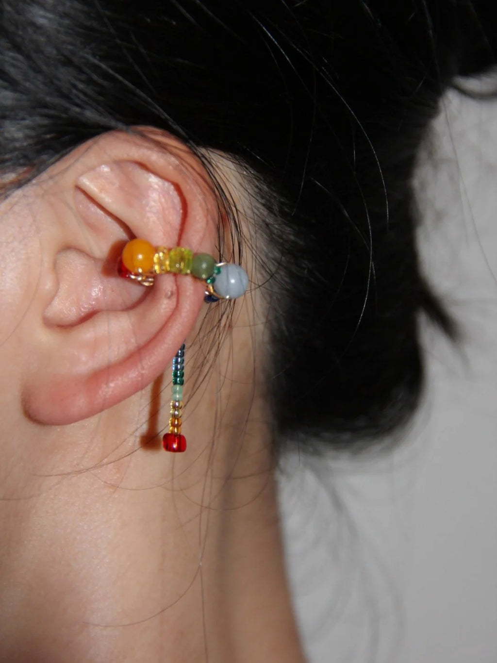Funny Rainbow Beaded Asymmetry Earrings,Single Ear Cuff,Lumivault.