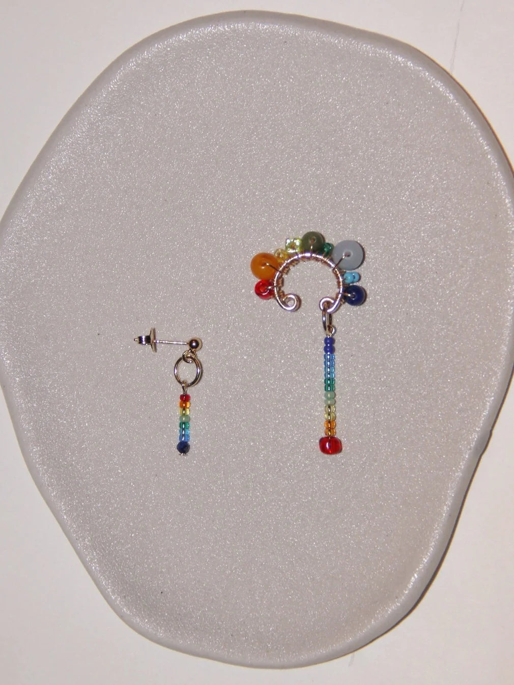 Funny Rainbow Beaded Asymmetry Earrings,Ear Cuff + Stud Earring,Lumivault.