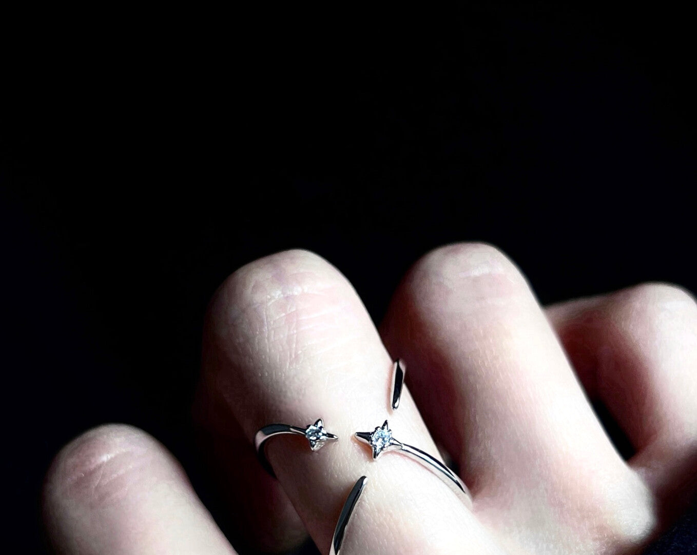 Galaxy Four Pointed Star Ring,Double Track Ring (54mm),Lumivault.