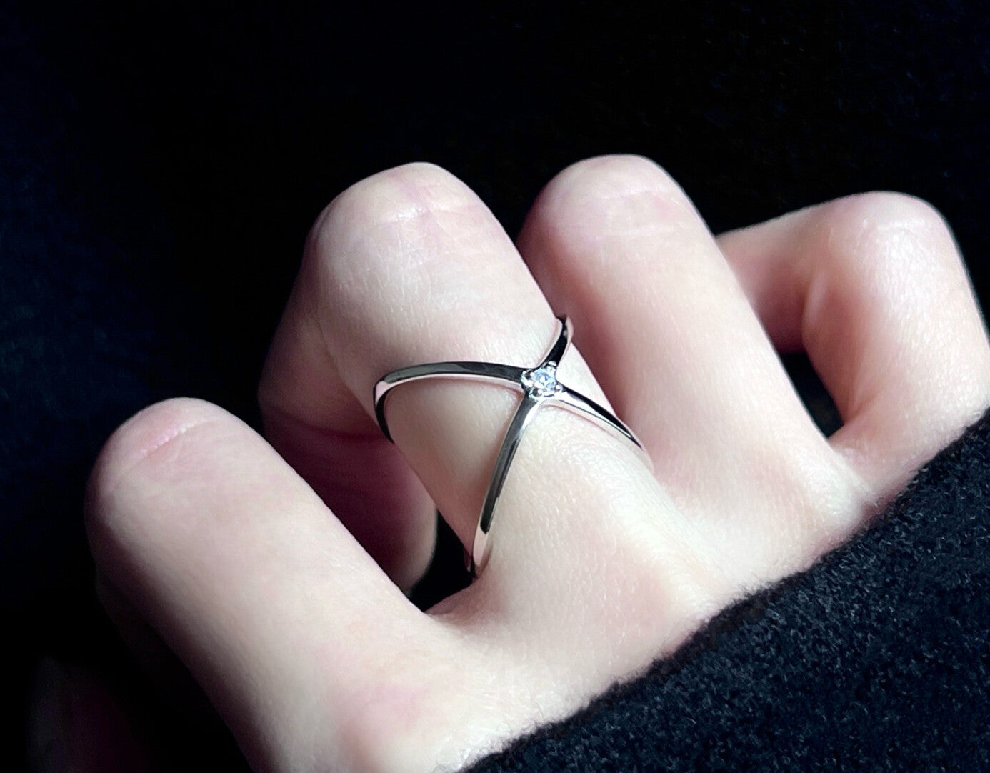 Galaxy Four Pointed Star Ring,Double Track Ring (56mm),Lumivault.