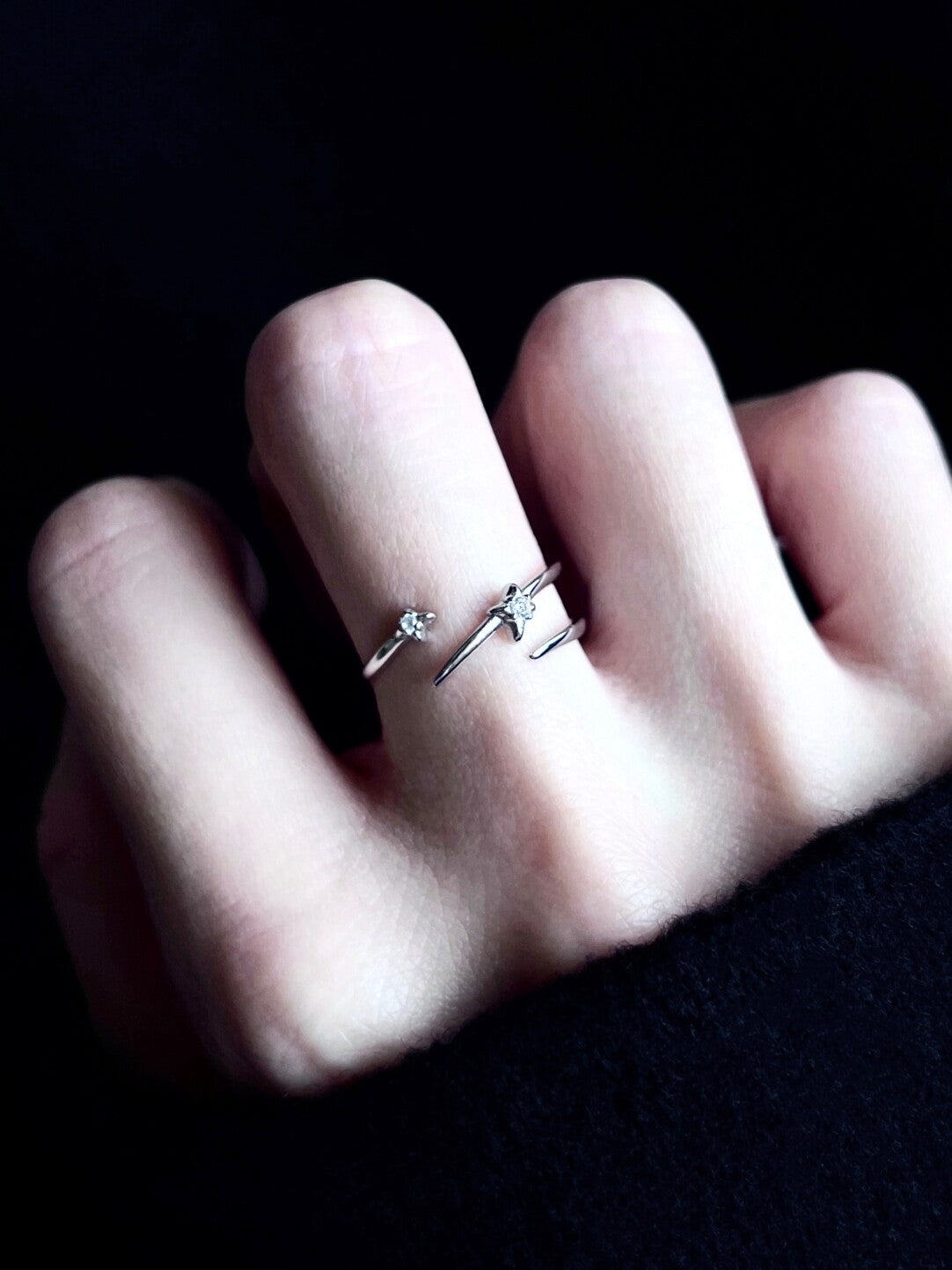 Galaxy Four Pointed Star Ring,Single Track Ring (54mm),Lumivault.