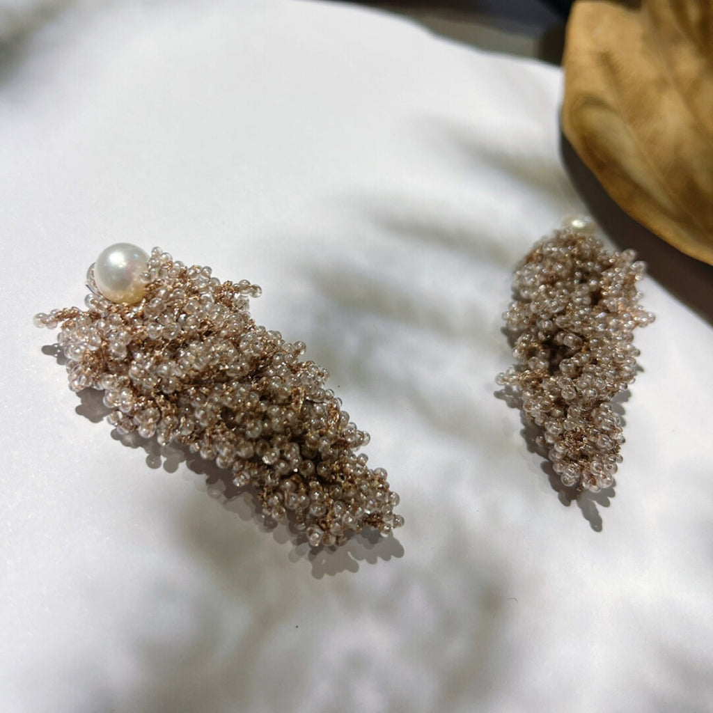 Gentle Beaded Pearl Earrings,Long,Lumivault.