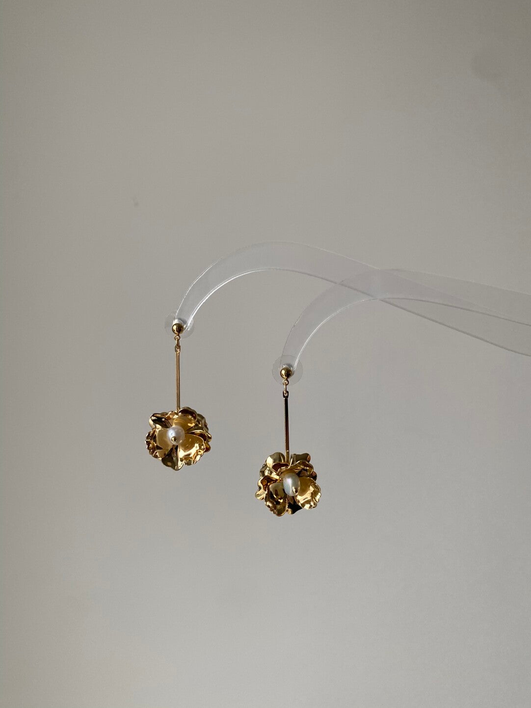 Gold Flower Pearl Drop Earrings,Lumivault.