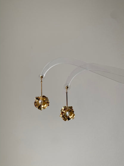 Gold Flower Pearl Drop Earrings - Lumivault