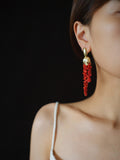 Golden Rose Natural Coral Pendant Earrings,Lumivault.