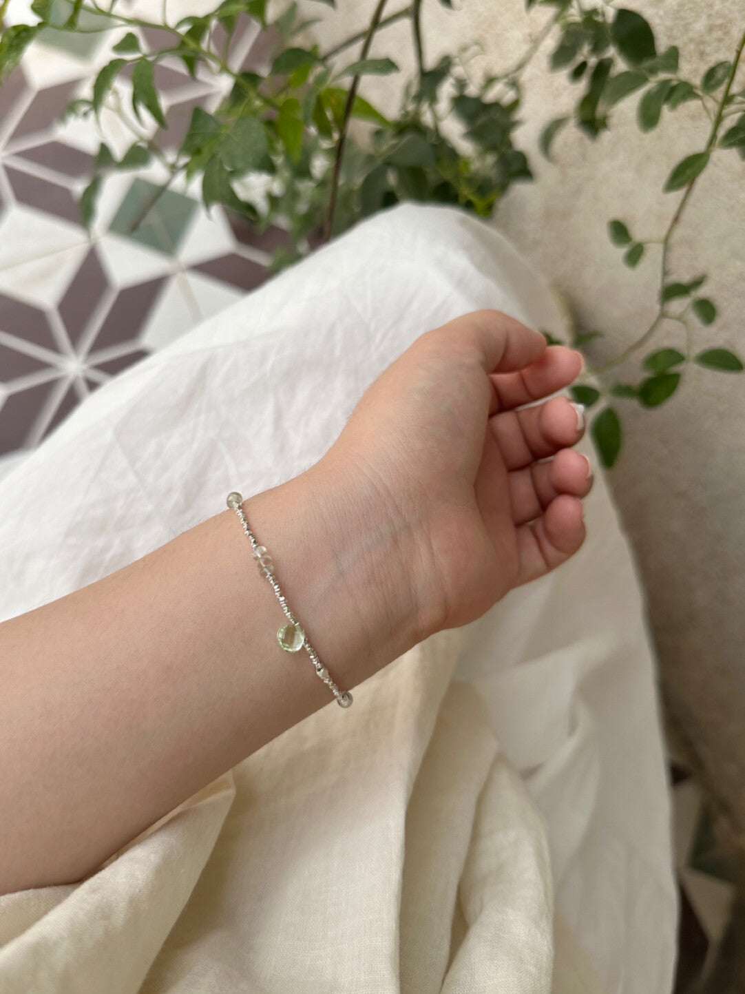 Green Grape Beaded Silver Bracelet,Lumivault.