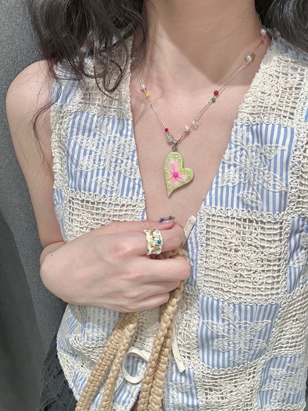 Guava Milkshake Irregular Heart Necklace,Lumivault.