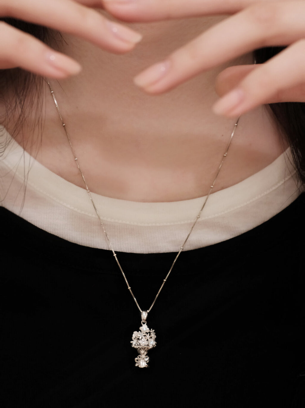 Handmade Bouquet Luxury Necklace,Silver,Lumivault.