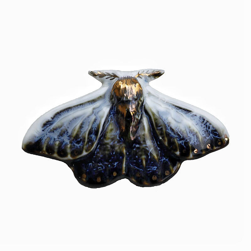 Handmade Ceramic Blue Moth Ring,Lumivault.