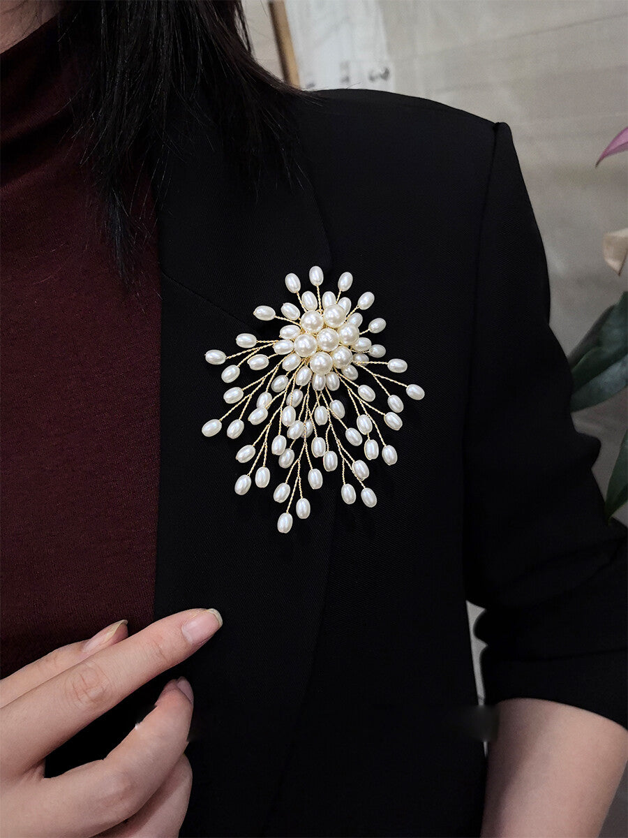 Handmade Copper Wire Beaded Flower Brooch,Lumivault.