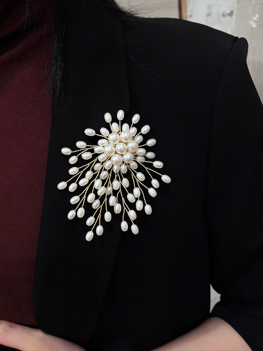 Handmade Copper Wire Beaded Flower Brooch,Lumivault.