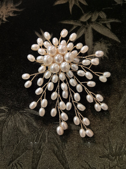 Handmade Copper Wire Beaded Flower Brooch