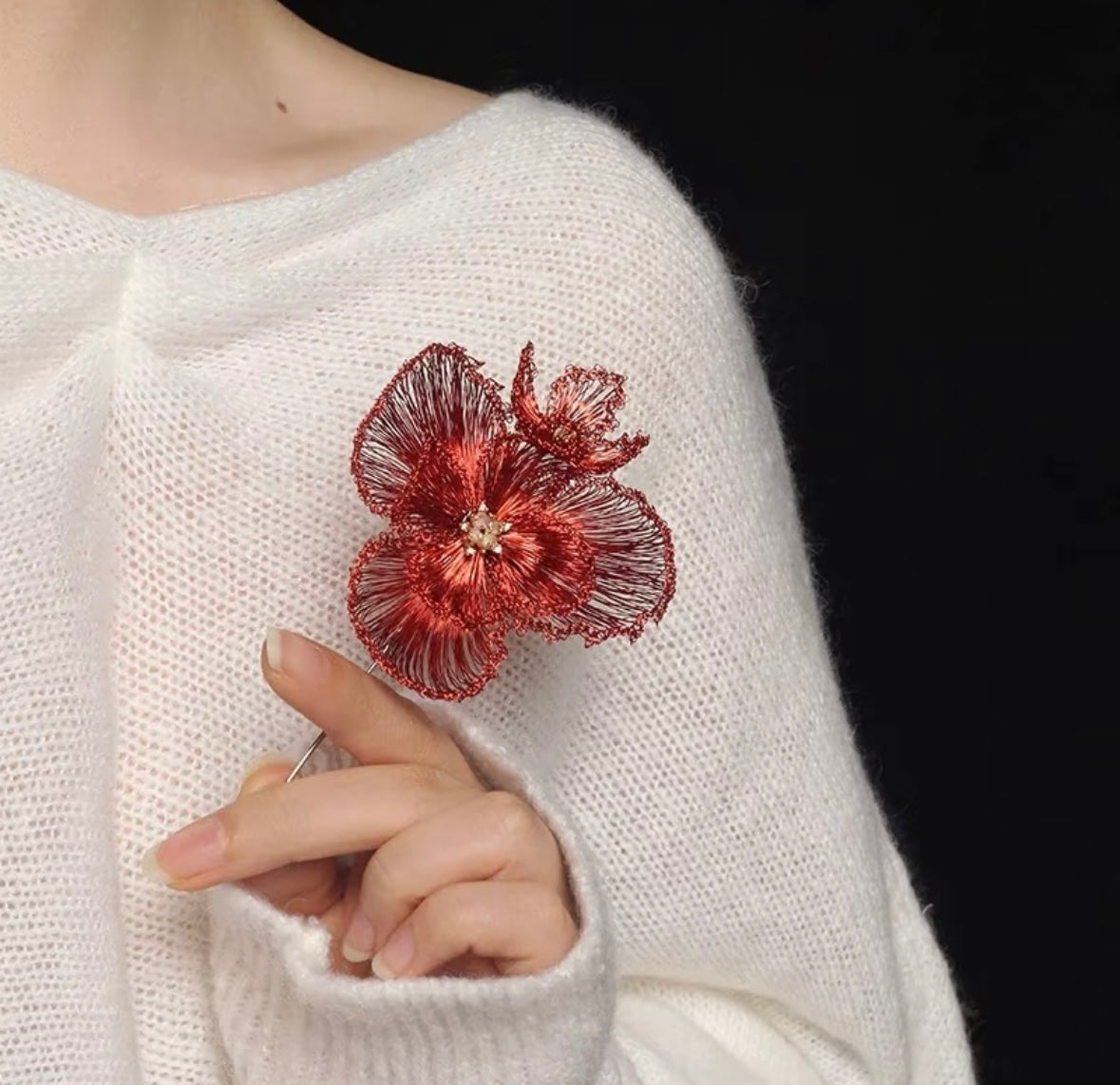 Handmade Flower Luxury Brooch,Red,Lumivault.