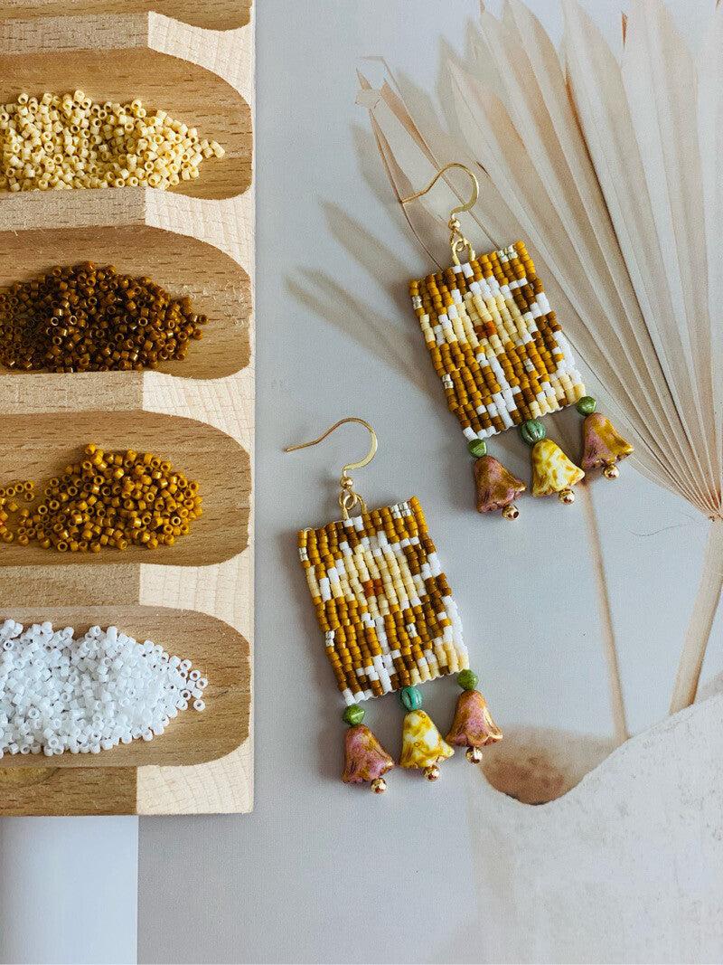 Handmade Flower MIYUKI Beaded Earrings,Lumivault.