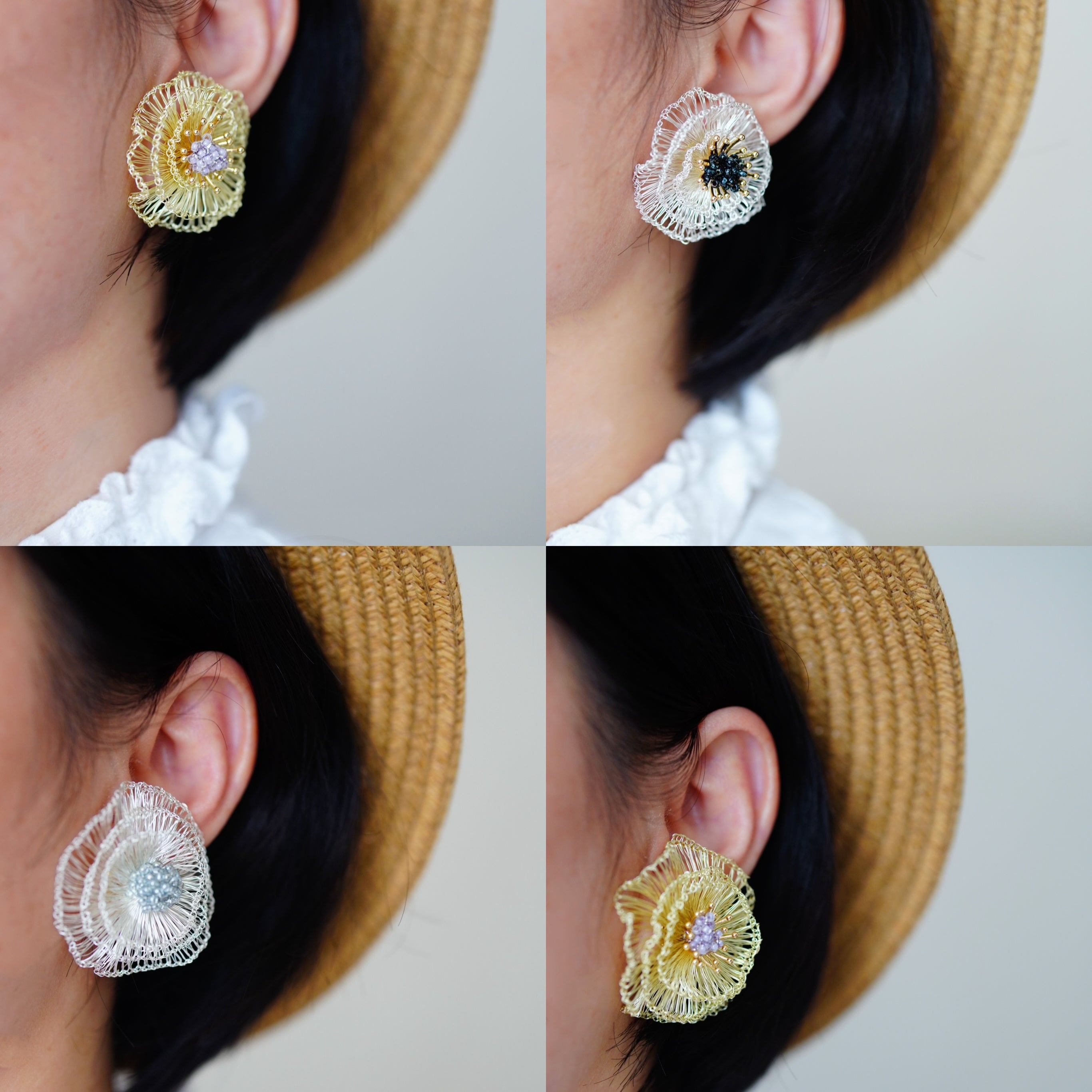 Handmade Metal Woven Flower Earrings,Lumivault.