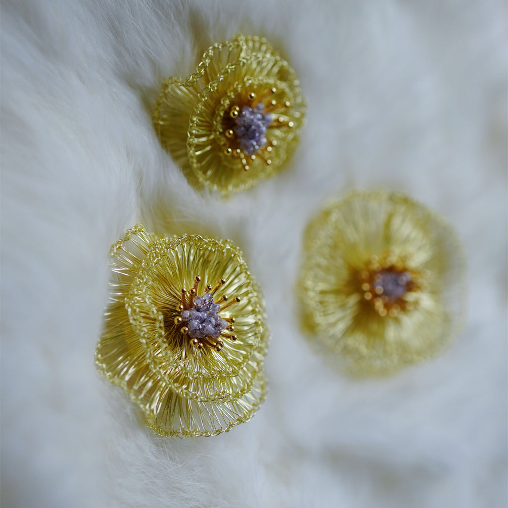 Handmade Metal Woven Flower Earrings,Lumivault.