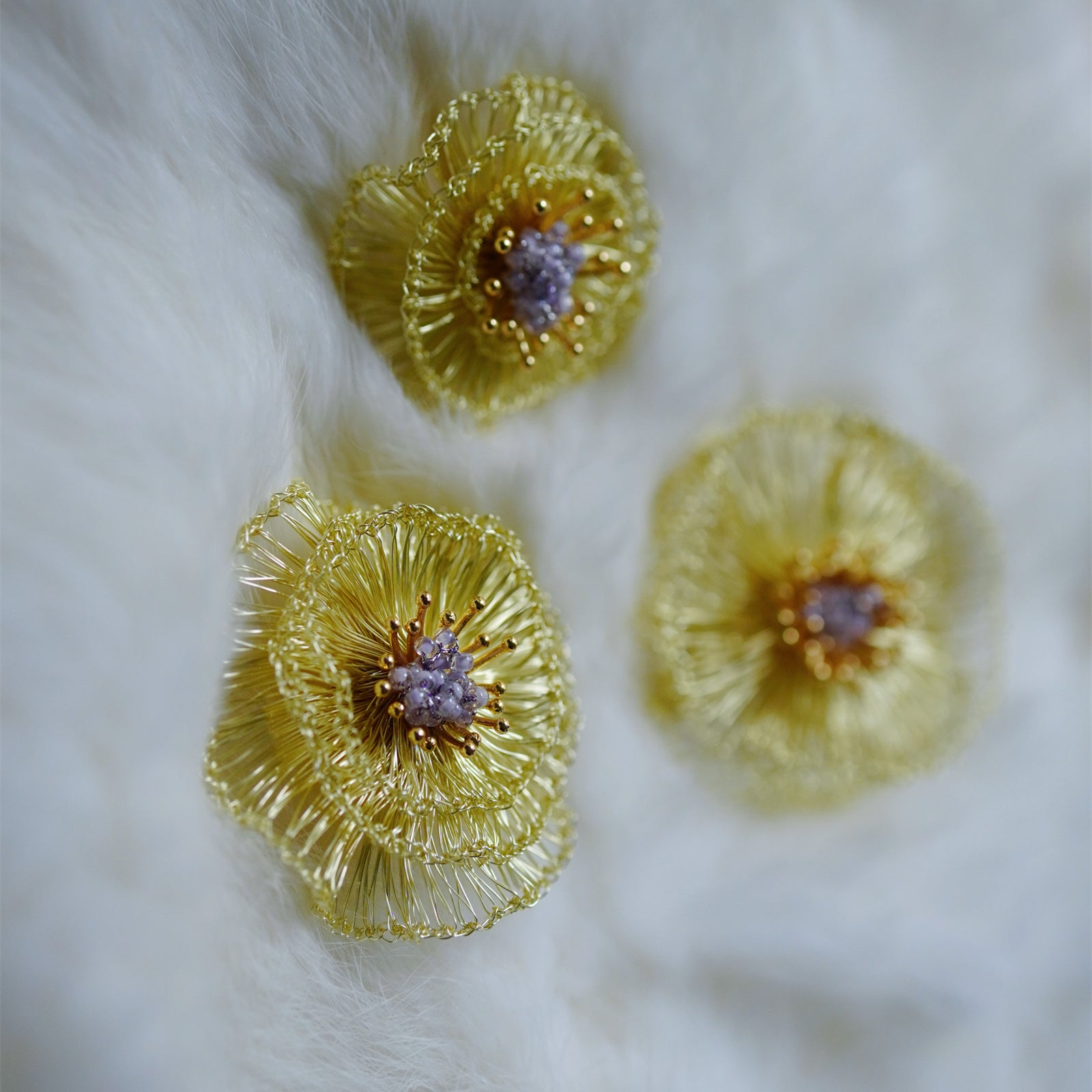 Handmade Metal Woven Flower Earrings,Lumivault.