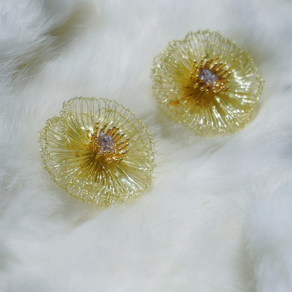 Handmade Metal Woven Flower Earrings,Lumivault.