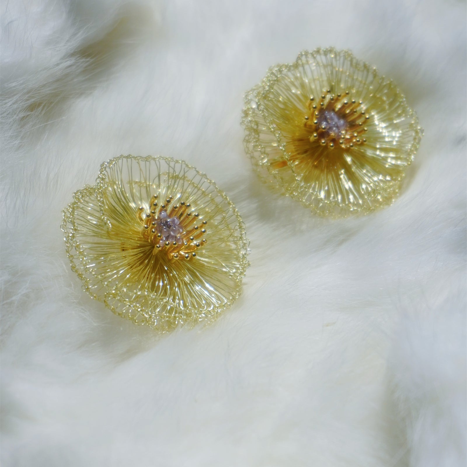 Handmade Metal Woven Flower Earrings,Lumivault.