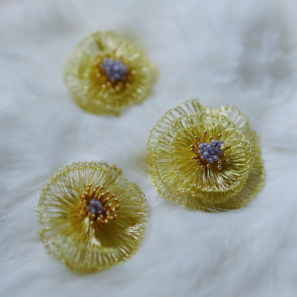 Handmade Metal Woven Flower Earrings,Lumivault.