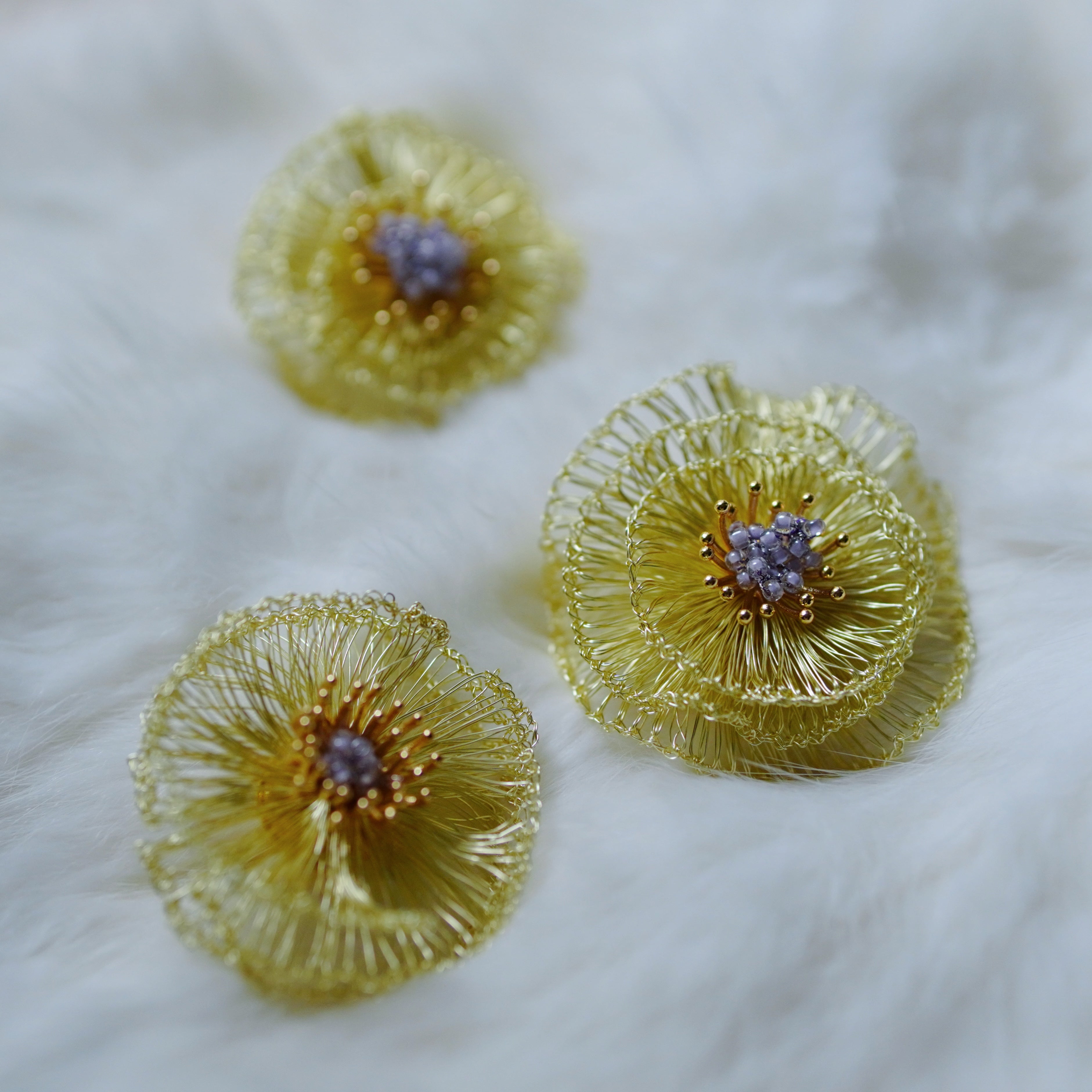 Handmade Metal Woven Flower Earrings,Lumivault.