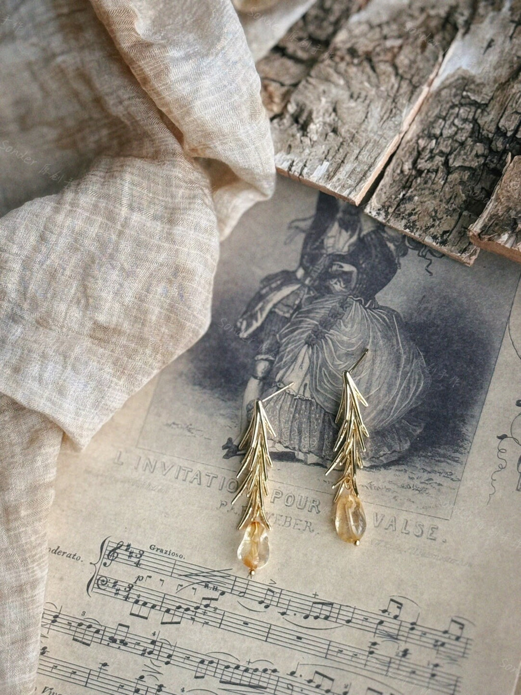 Handmade Pine Citrine Earrings,Lumivault.