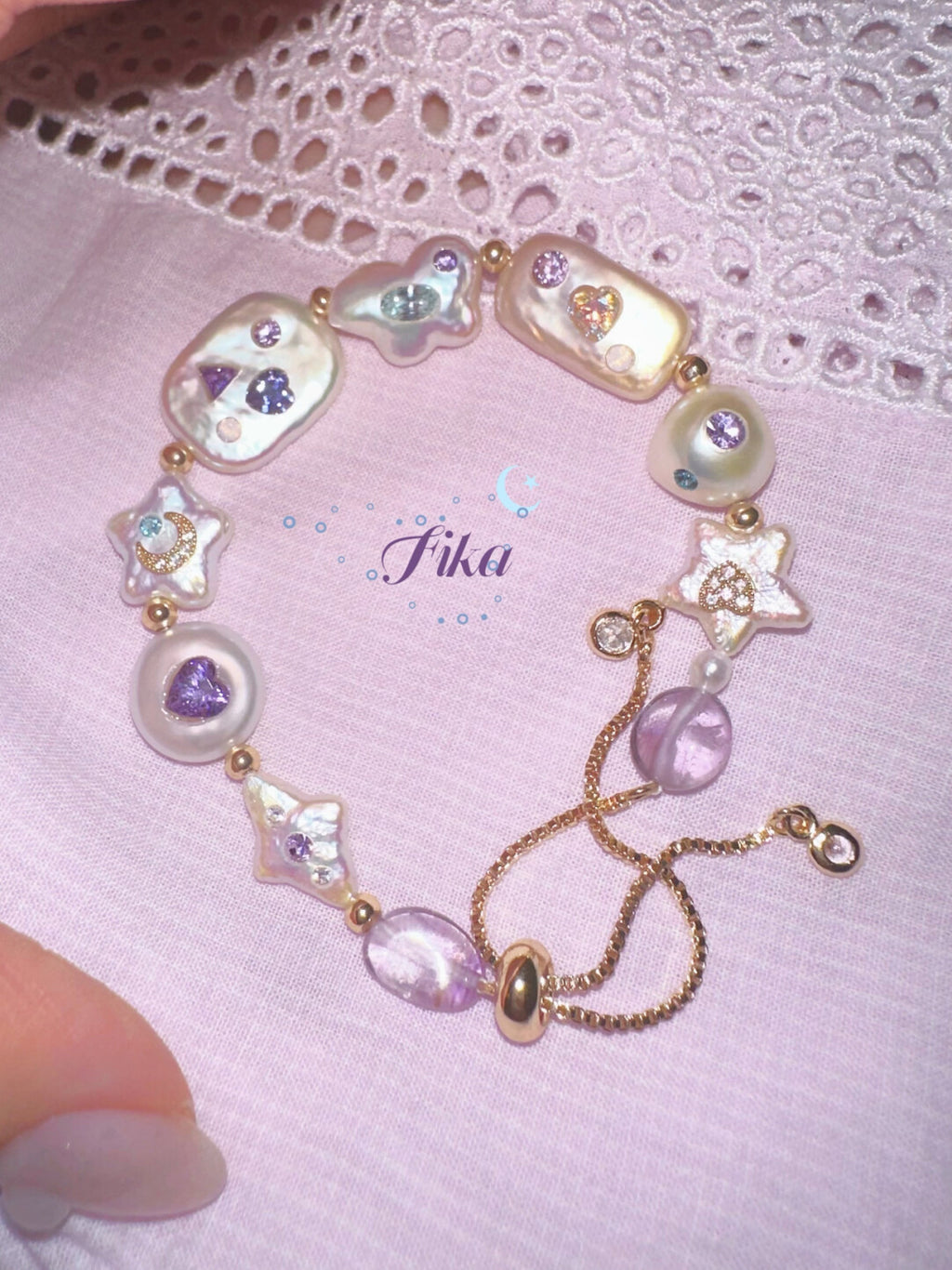 Handmade Purple Wish Star Beaded Bracelet,Lumivault.