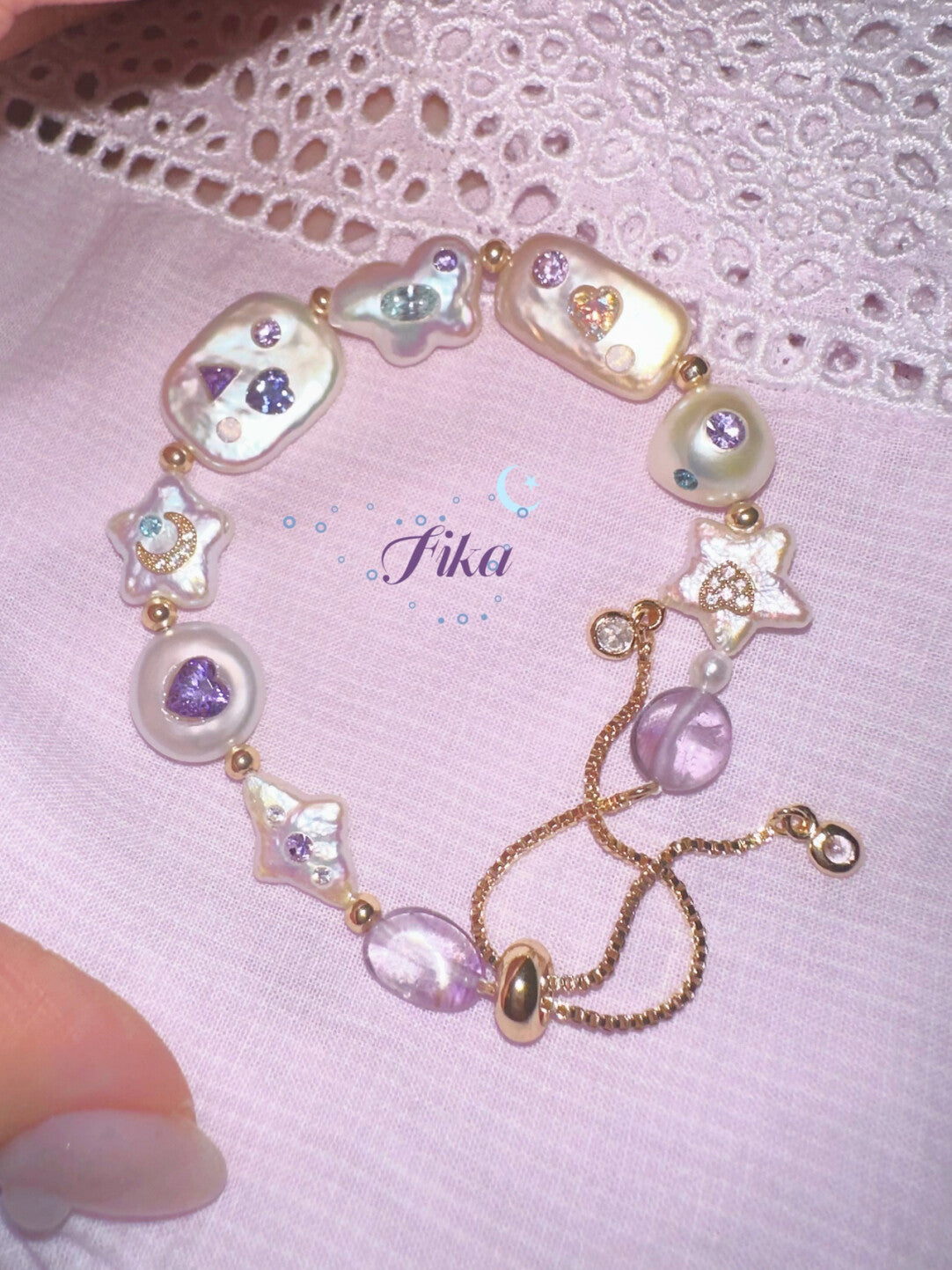 Handmade Purple Wish Star Beaded Bracelet,Lumivault.