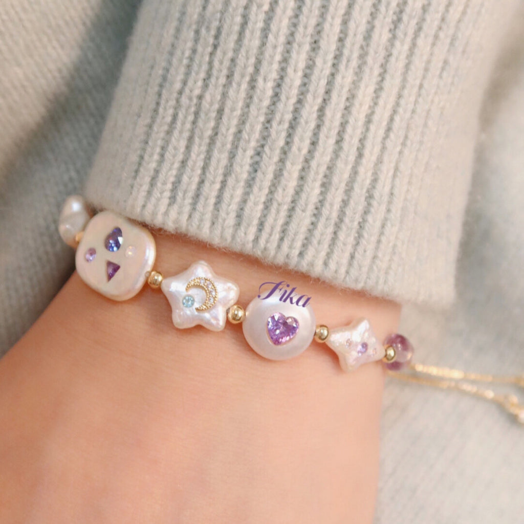 Handmade Purple Wish Star Beaded Bracelet,Lumivault.