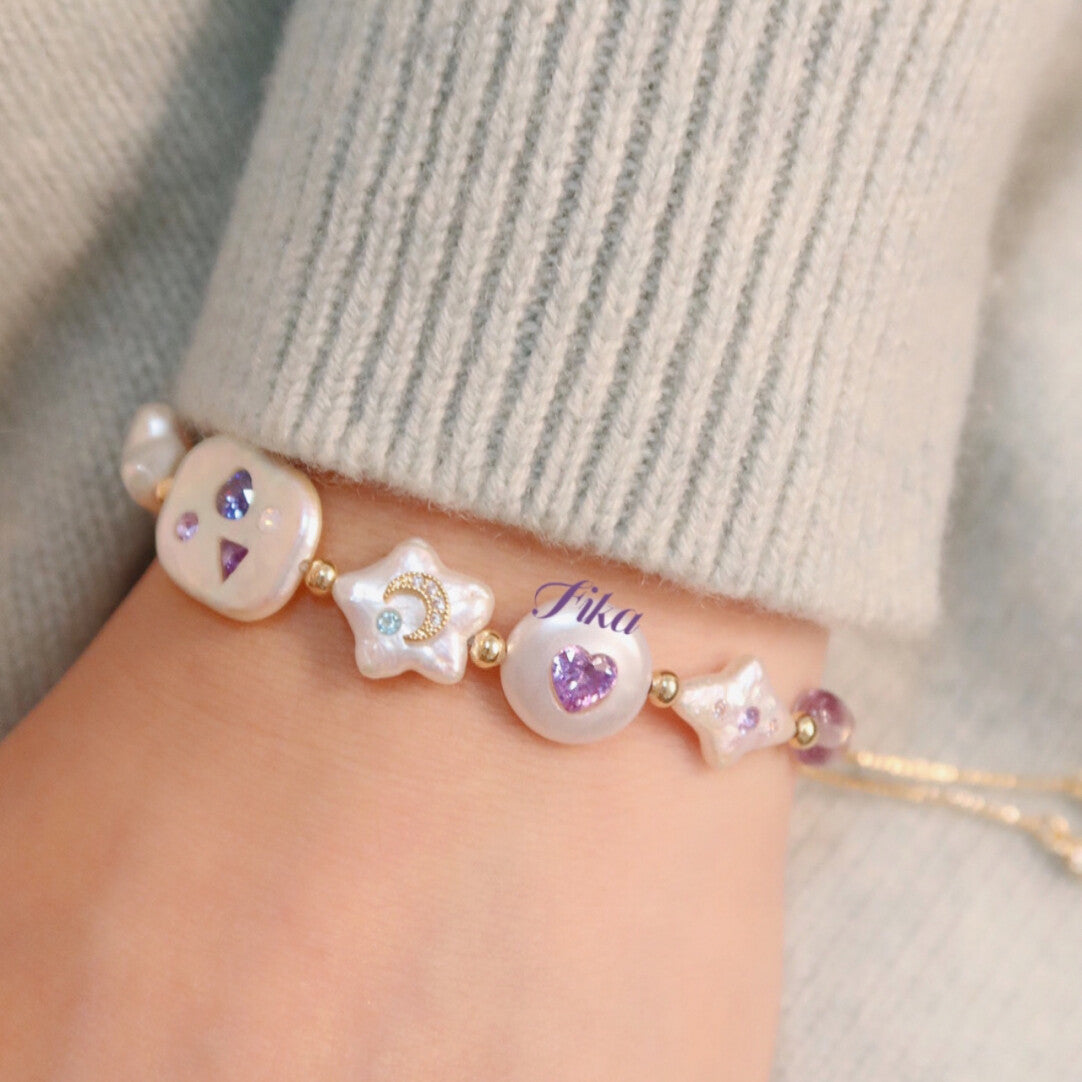 Handmade Purple Wish Star Beaded Bracelet,Lumivault.