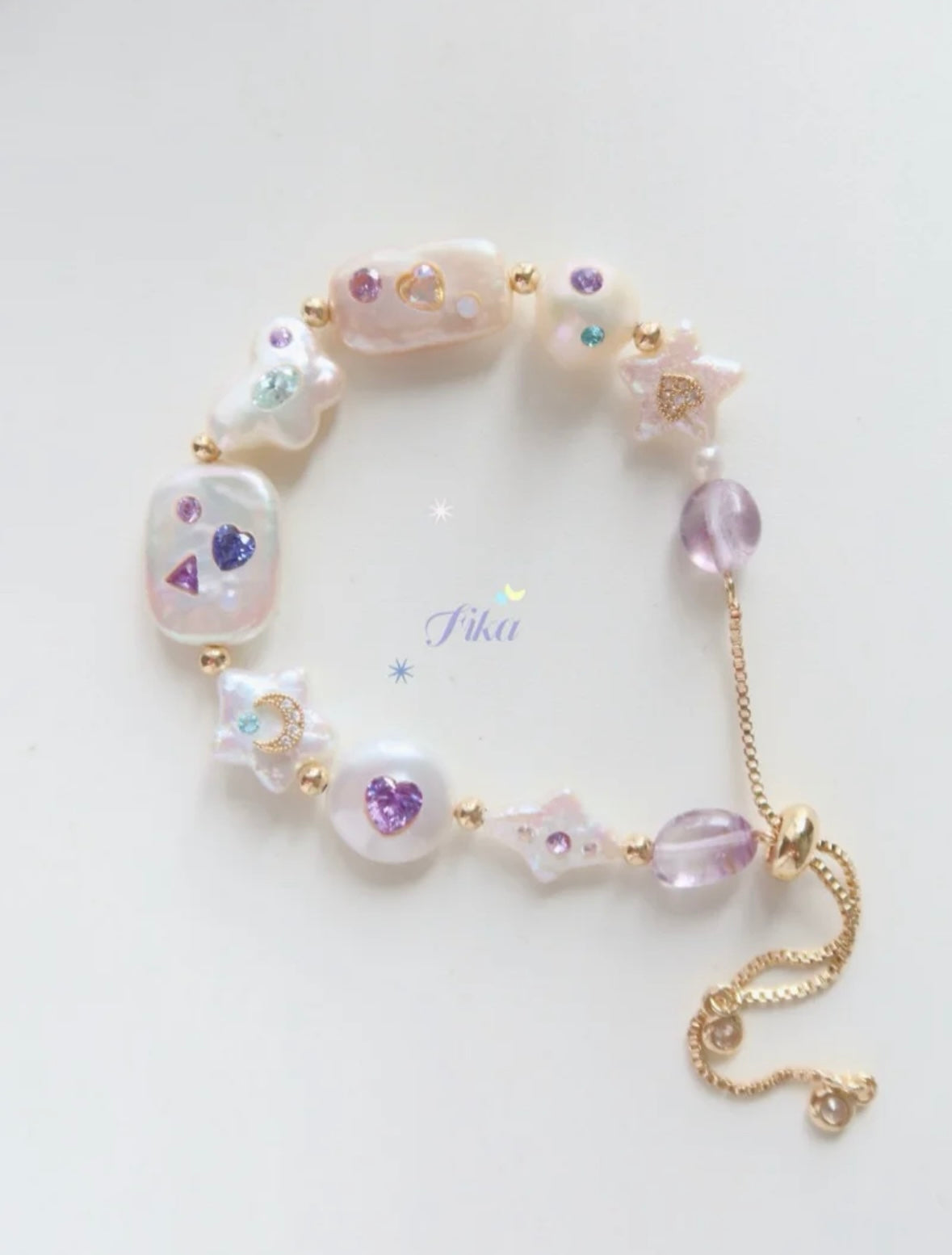 Handmade Purple Wish Star Beaded Bracelet,Gold,Lumivault.