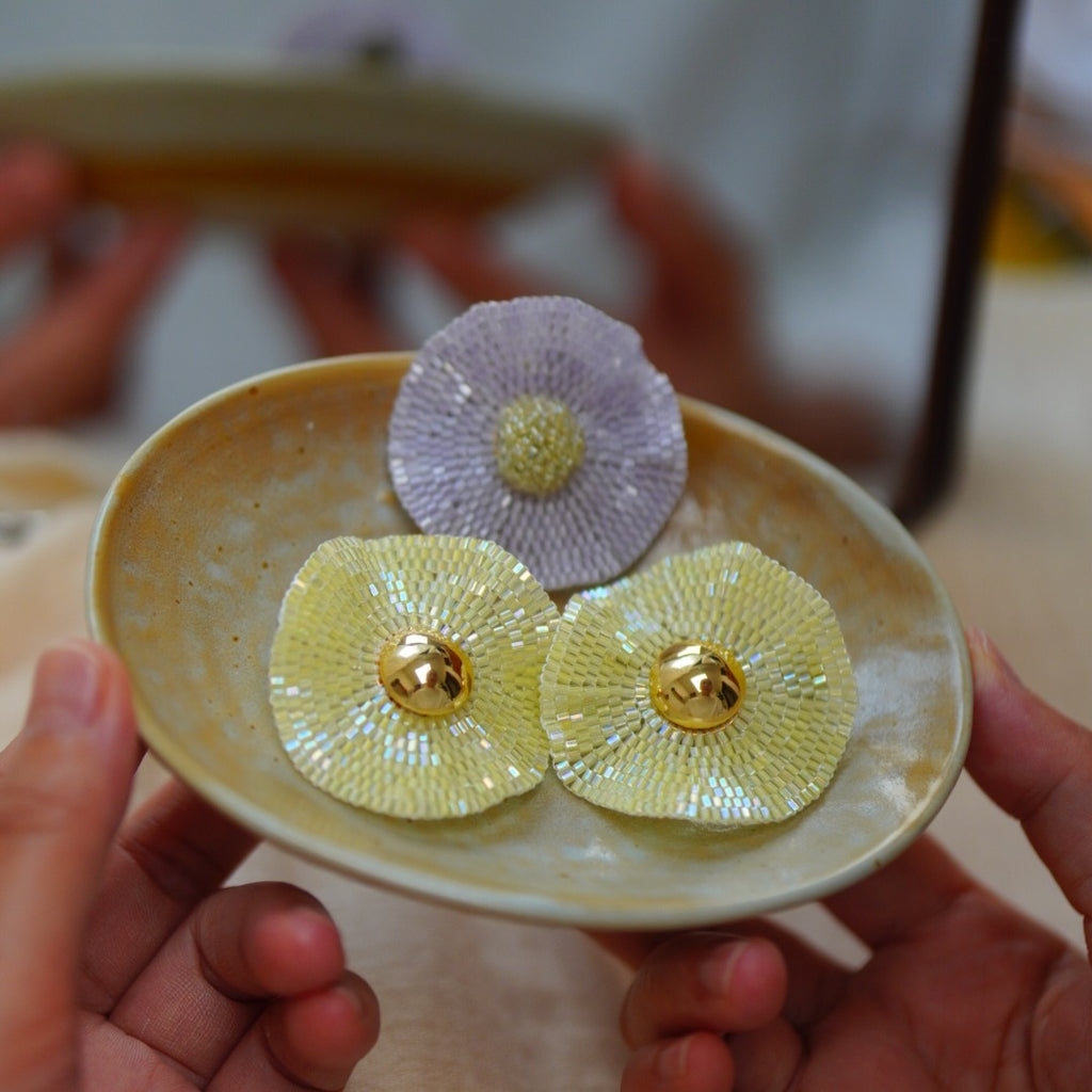 Handmade Seed Beaded Flower Earrings,Lumivault.