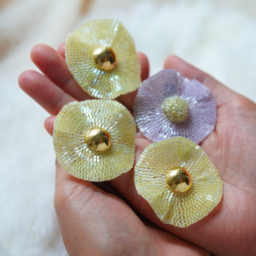 Handmade Seed Beaded Flower Earrings,Lumivault.
