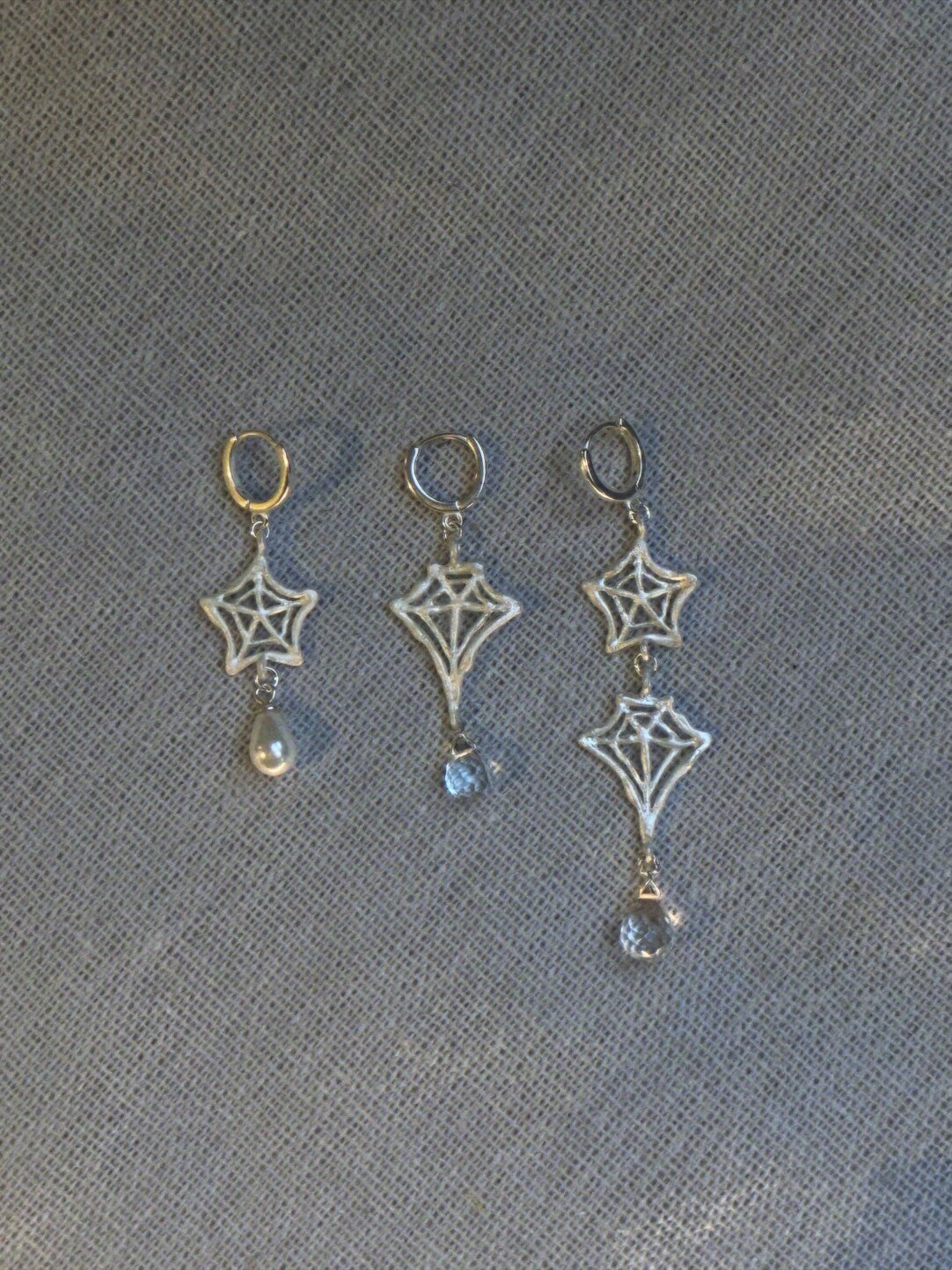 Handmade Spider Web Star Gemstone Silver Single Earring - Lumivault