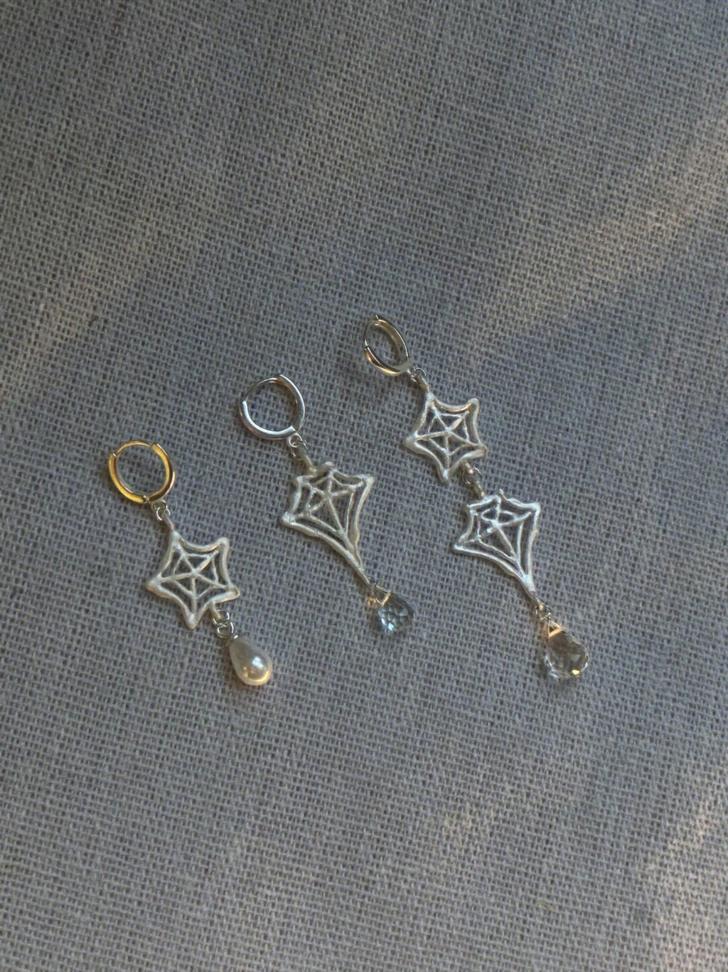 Handmade Spider Web Star Gemstone Silver Single Earring,Lumivault.