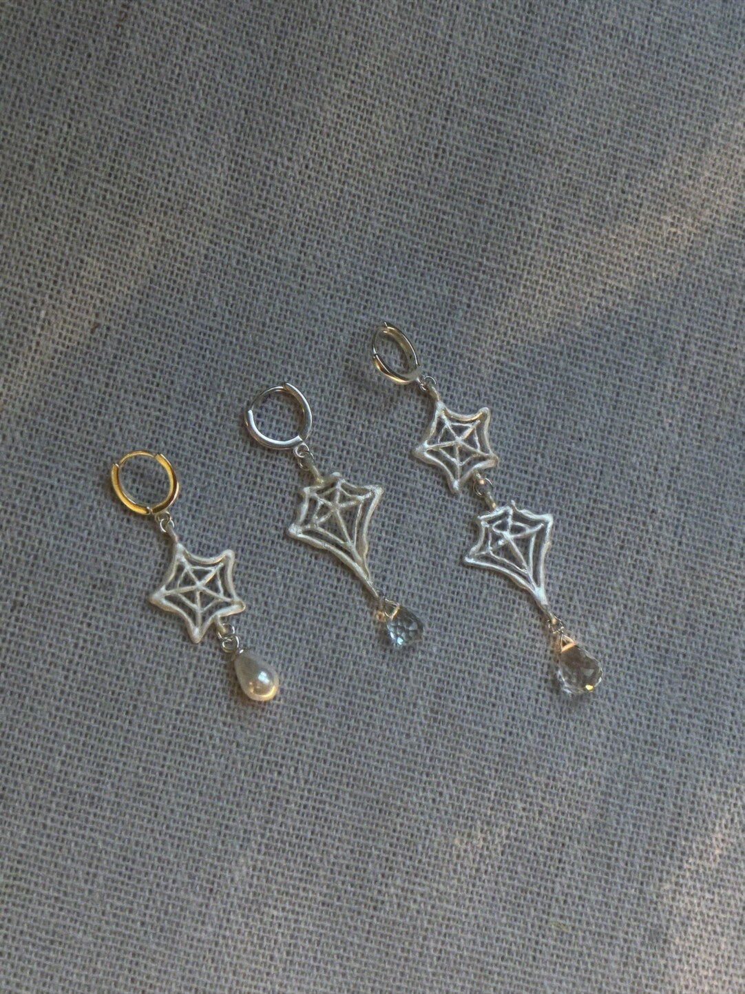 Handmade Spider Web Star Gemstone Silver Single Earring,Lumivault.