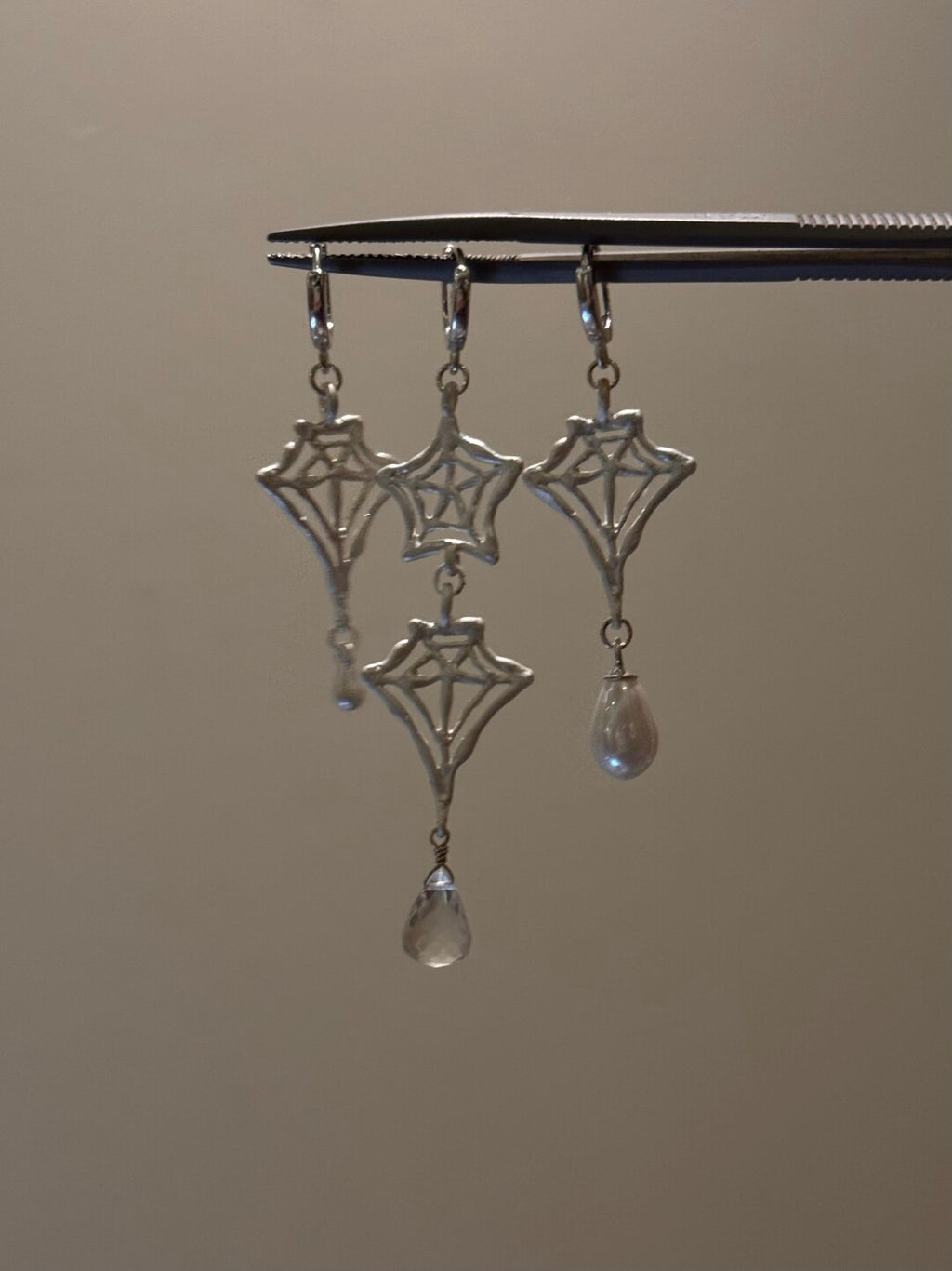 Handmade Spider Web Star Gemstone Silver Single Earring,Lumivault.