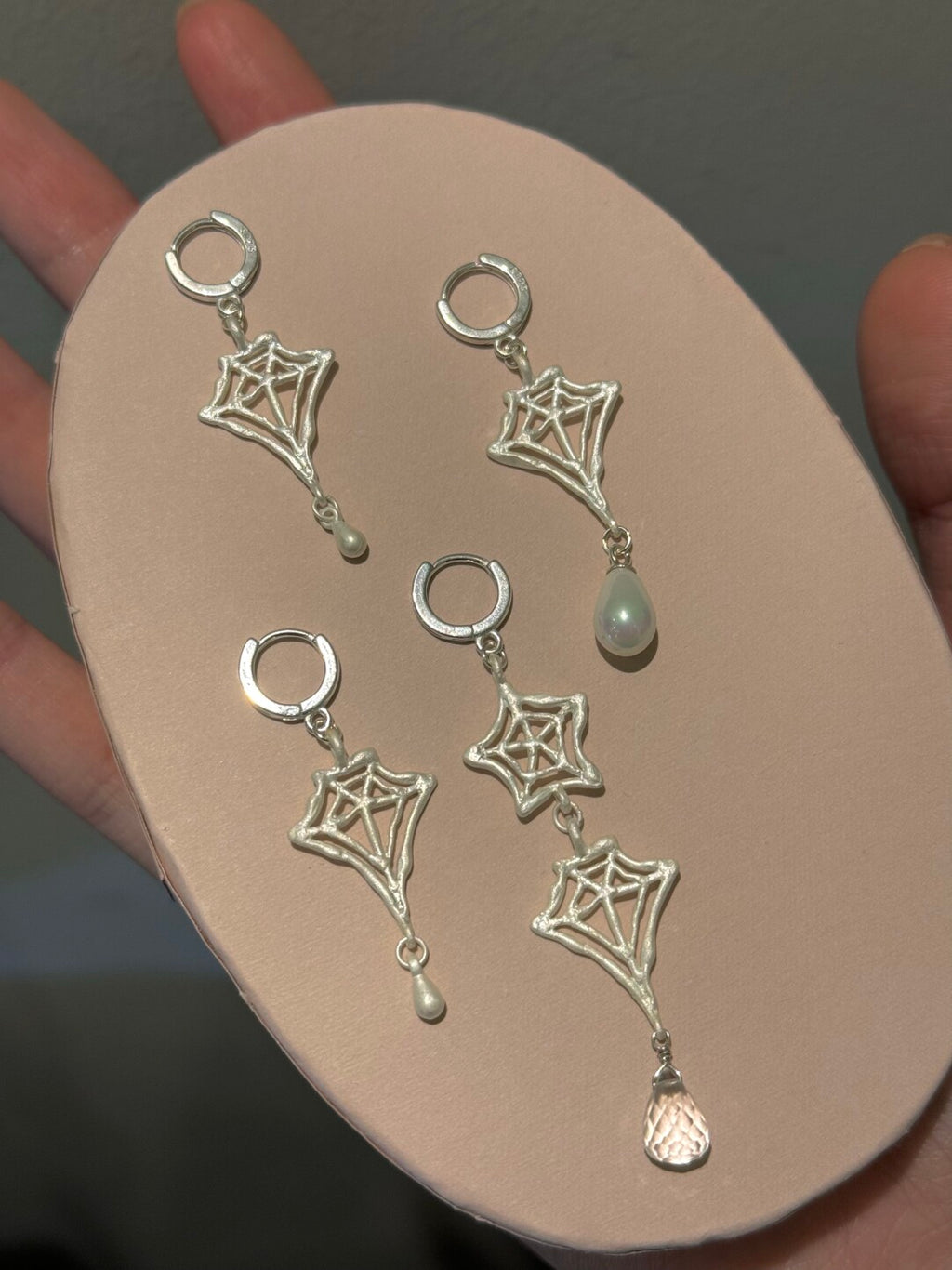 Handmade Spider Web Star Gemstone Silver Single Earring,Lumivault.