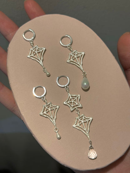 Handmade Spider Web Star Gemstone Silver Single Earring - Lumivault