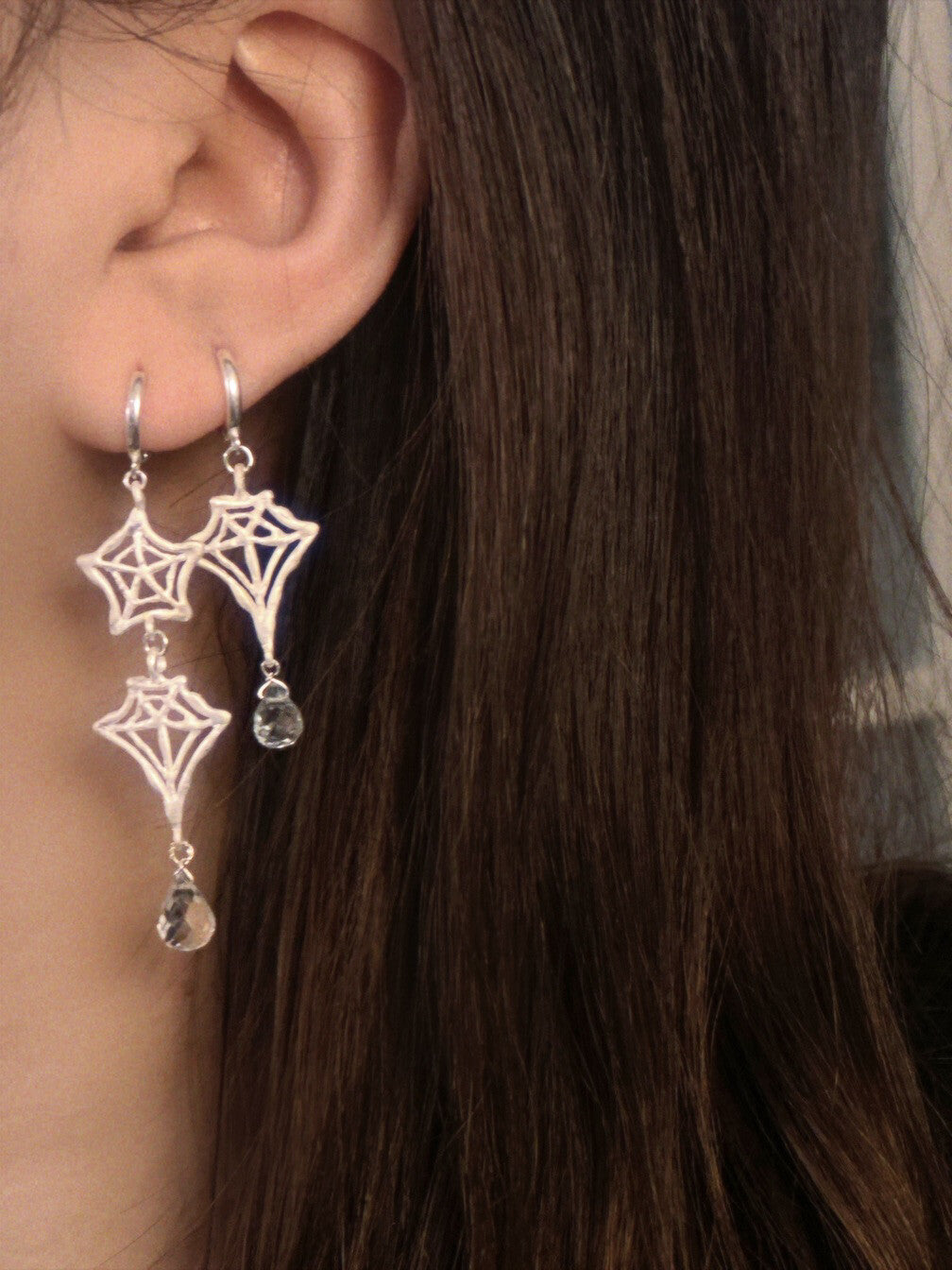 Handmade Spider Web Star Gemstone Silver Single Earring,Lumivault.