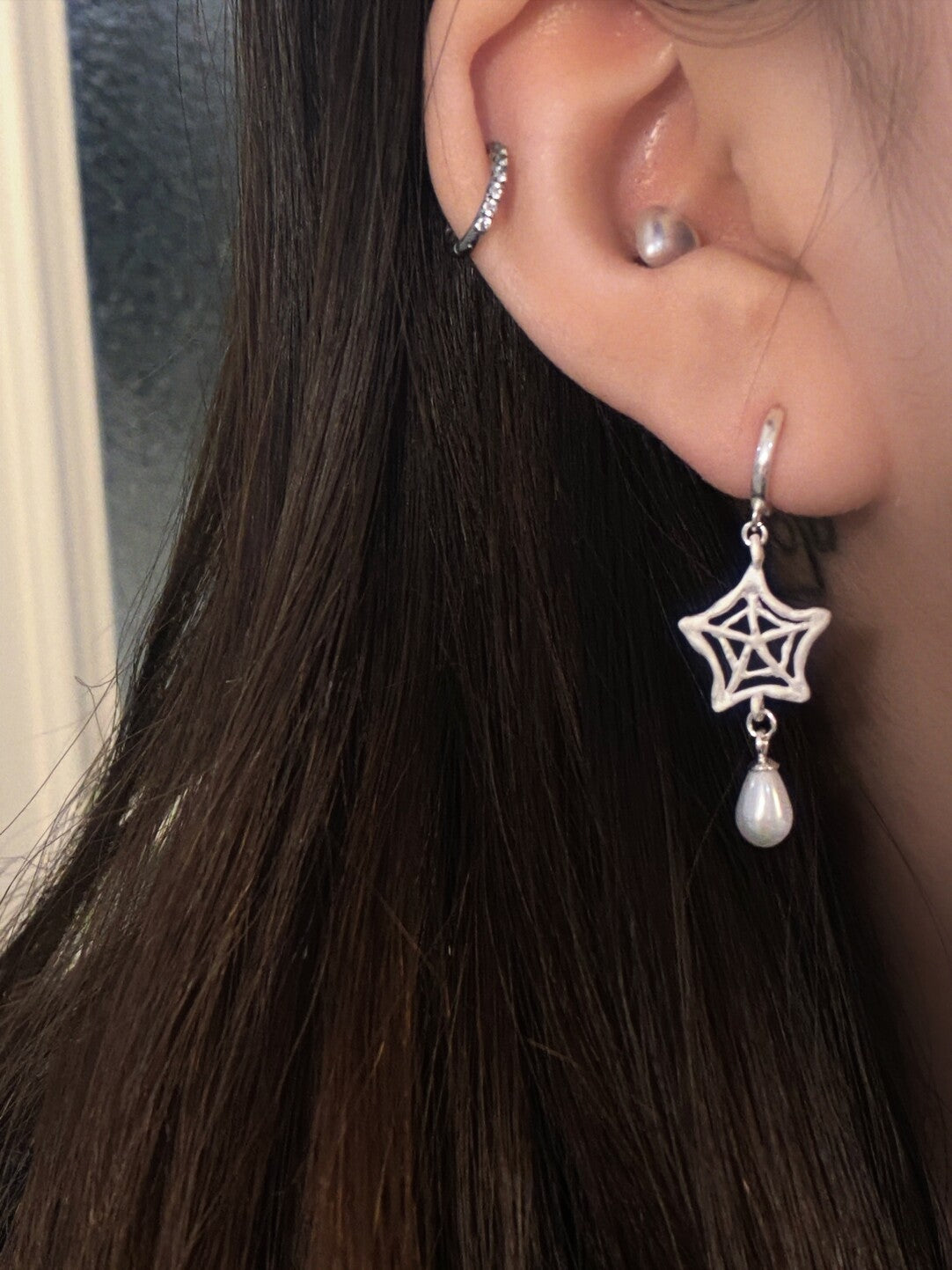 Handmade Spider Web Star Gemstone Silver Single Earring,Star / Blue Topaz,Lumivault.