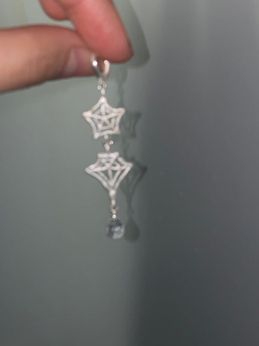 Handmade Spider Web Star Gemstone Silver Single Earring - Lumivault