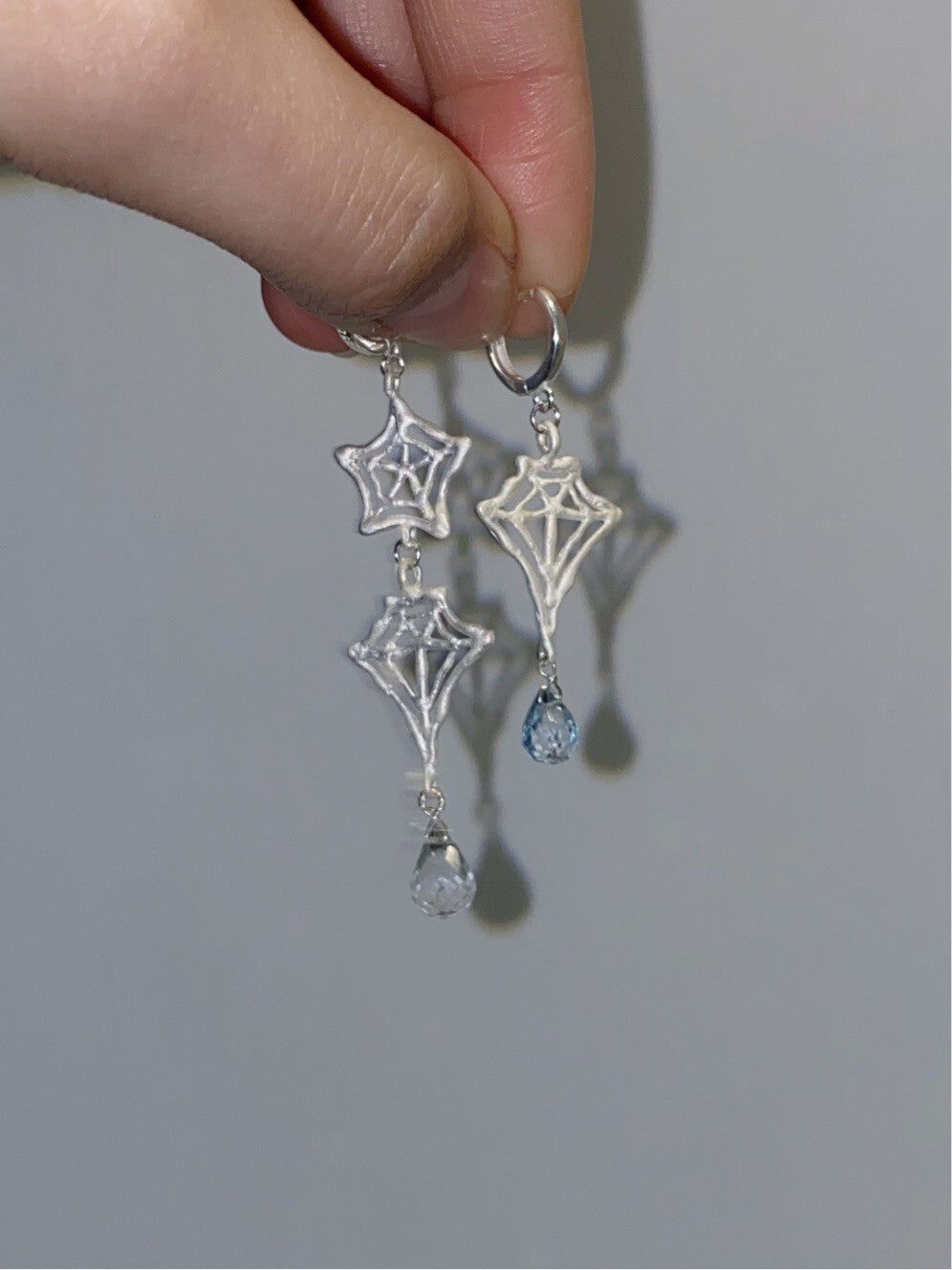 Handmade Spider Web Star Gemstone Silver Single Earring,Lumivault.